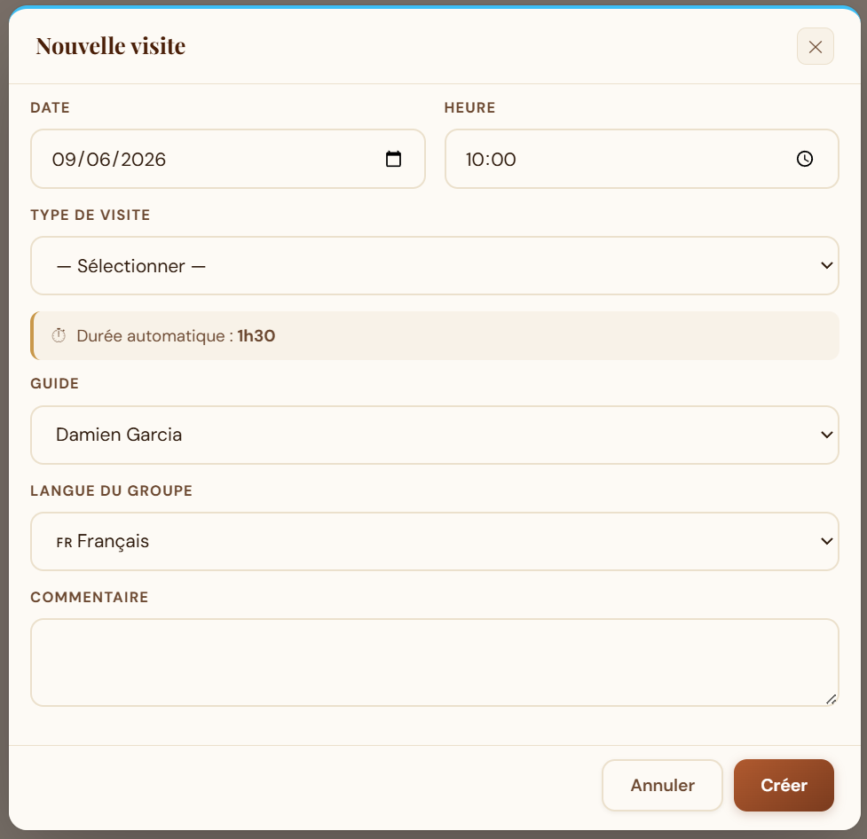 Modal nouvelle visite